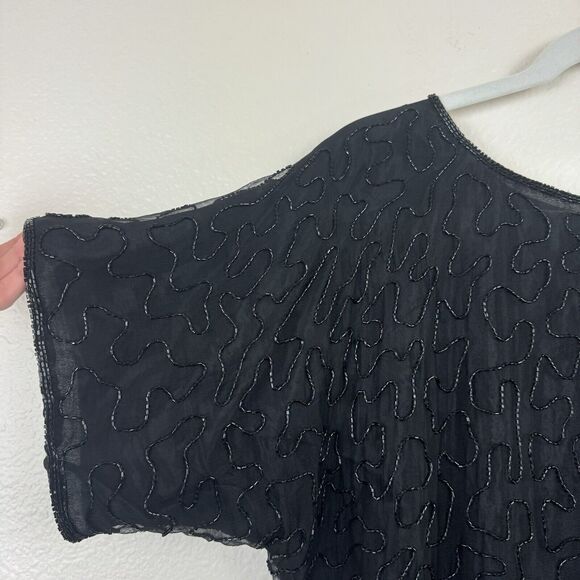 Vintage Elegance By Anujan Beaded Sequin Short Sleeve Silk Blouse Black Medium - Picture 11 of 15